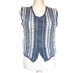 Vintage Russ Sport Company Knit Tank‎ Top – Blue & White Cotton Ramie- size M